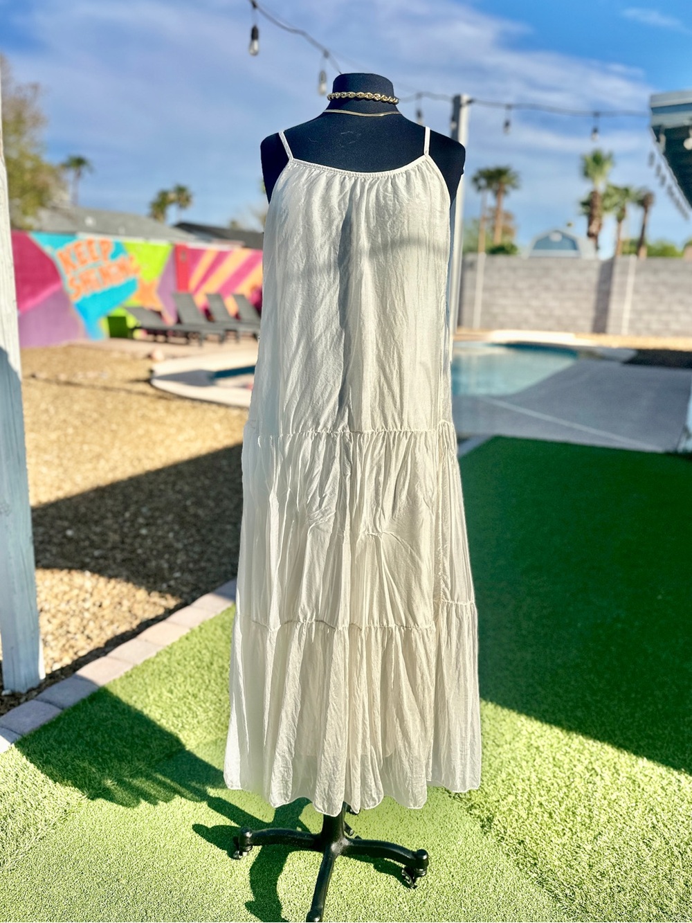 BELLA DAHL Made in Italy Silk Blend Tiered Maxi Dress M Ivory